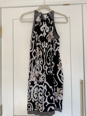 White House Black Market Black & White Halter Floral Mini Dress
